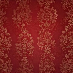 Deep crimson damask wallpaper, opulent baroque swirls , decor, artistic, pattern