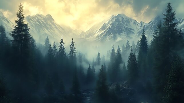 Misty Mountain Forest Sunrise. (4)