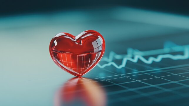 Red glass heart and digital cardiac data