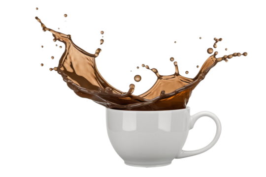 coffee splash in white cup on white background