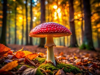 Moody Autumn Fungi in Wild Forest - Stock Photo