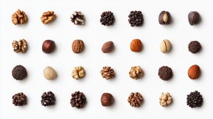 Obraz premium Nuts and chocolate candies on white background