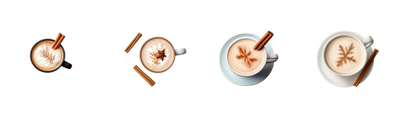 christmas eggnog latte set. top view of various mug designs