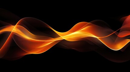 Flowing orange abstract waves on black background dynamic design element