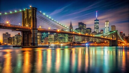 Fototapeta premium Night Photography Brooklyn Bridge NYC Cityscape Lights