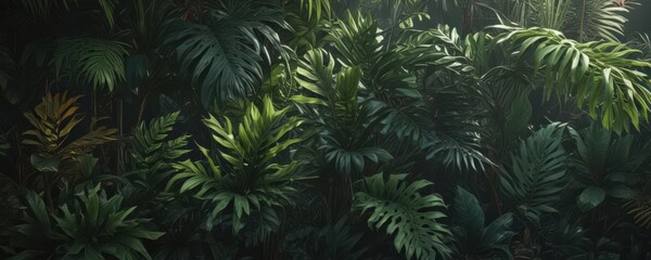 Fototapeta premium Intricate, shadowy exotic foliage creates a rich, elegant tropical pattern , shadow, graphics, contrast