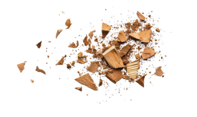 wood chips scattered on white background.