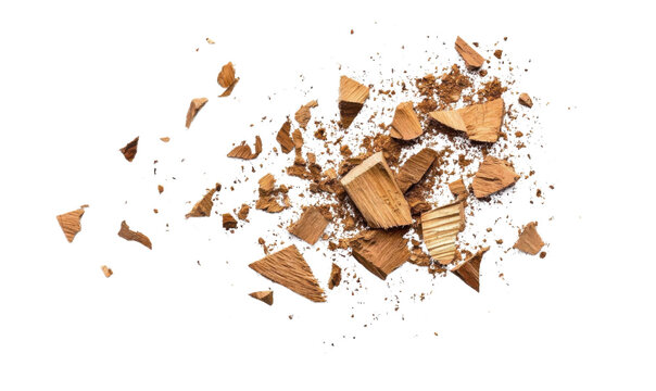wood chips scattered on white background.