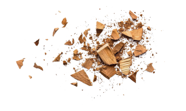 wood chips scattered on white background.