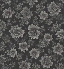 Subtle charcoal floral wallpaper, small-scale repeat pattern, floral, repeating, grey