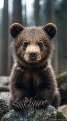 Fototapeta premium Adorable bear cub in forest
