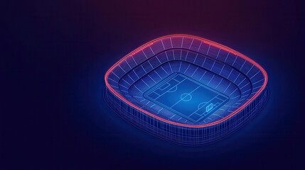 Futuristic Neon Soccer Stadium Design in 3D Wireframe with Digital Grid Elements and Vibrant Color Background