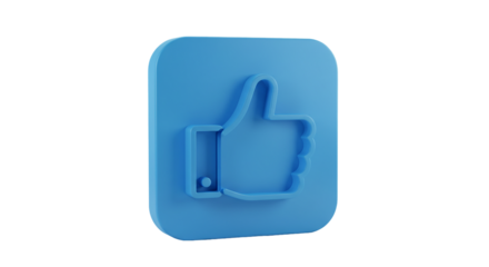 Like button icon with raised thumb inside blue square isolated on transparent background, suitable for app interface, digital communication visuals, and engagement-driven content