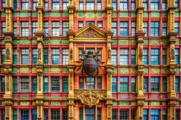 Fototapeta premium Ornate Tartan Fabric with Subtle Insect Motifs: Architectural Photography