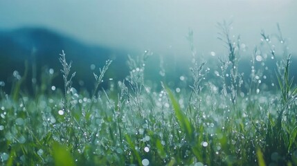 Obraz premium Serene Morning Dew: A Tranquil Meadow Landscape