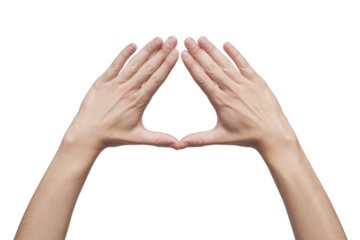 hands forming triangle shape on white background