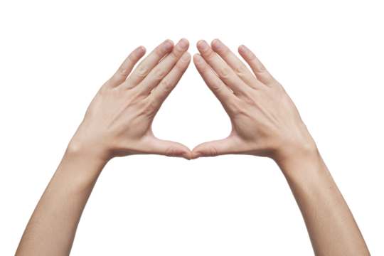 hands forming triangle shape on white background