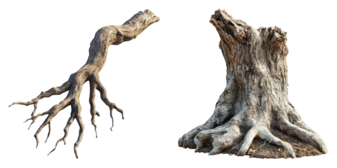 Exposed tree root structures isolated on transparent PNG image perfect for environmental education graphics or fantasy landscape art