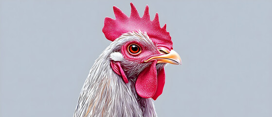 Close Up Portrait Of Chicken With Red Comb