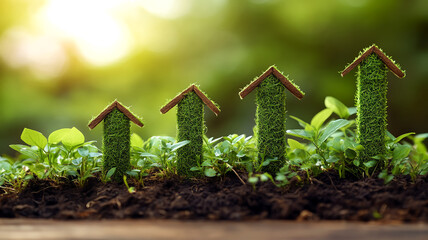 Green Growth: Plants and Arrows Symbolize Sustainable Development and Environmental Protection