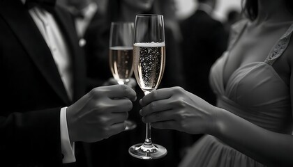 Elegant Couple Toasting with Champagne at a Formal Event
