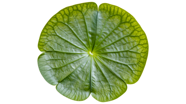 Lily pad, vibrant green, detailed veins, circular shape, top view