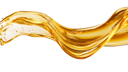 Liquid gold splash, dynamic fluid motion, translucent yellow, abstract shape, white background