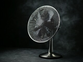 Stylish metallic fan against a dark backdrop.