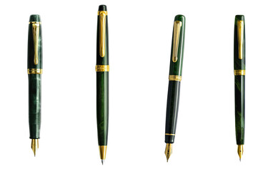 green marble pens with gold trim on white background.