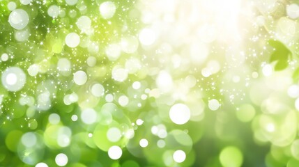Obraz premium Enchanted Forest Sunlight Bokeh Background Green gradient background. Ecology concept for your graphic design, banner or poster. Vector illustration