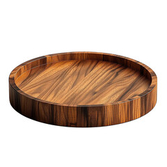 wooden tray, round decorative tray on white background.