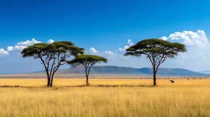 Obraz premium African Savanna with Acacia Trees, and Wildlife.