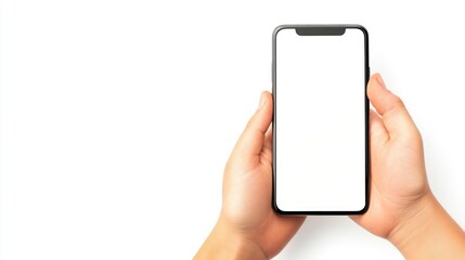 Smartphone with blank screen held by hands