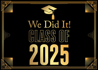 2025 Graduation design template. Vintage party invitation, congratulation event, greeting card. Vector high school or college graduate poster.