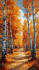 Obraz premium Autumnal Birchwood Path
