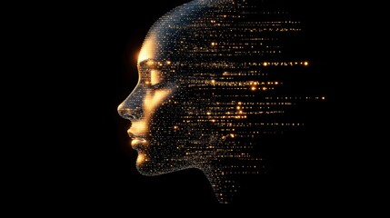 Glowing digital woman face ai technology concept abstract portrait futuristic design