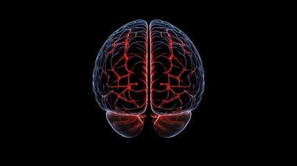 A digital illustration of a human brain with glowing neural pathways on a black background.