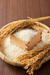 升に盛った日本のお米