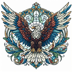 Naklejka premium Ornate design of a soaring eagle within a decorative stained glass mandala.