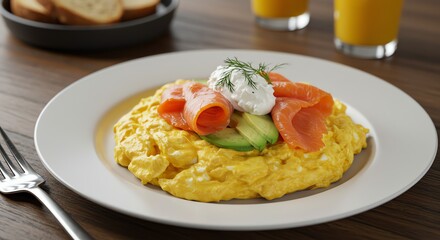 Scrambled Eggs with Salmon and Avocado