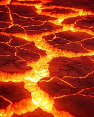 Close up of a lava field with a river of lava running through it