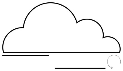 Outline cloud design with horizontal lines and circular arrow symbol. Ideal for cloud computing, data backup, network storage, digital transformation, information exchange, digital synchronization