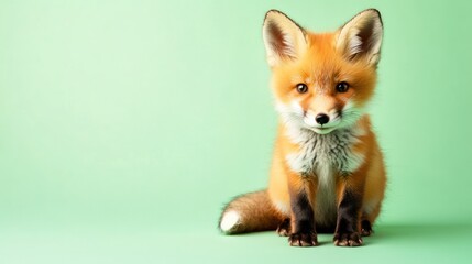 Fototapeta premium Red fox kit on green background
