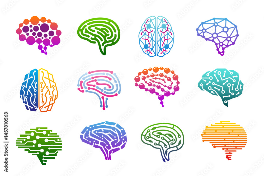 Leinwandbilder human brain icons, mind and creative idea, science, knowledge and education, smart technology and ar