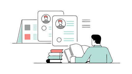 analyze candidate employee performance review evaluation or analysis choose recruitment applicants staff or finding right person for job concept businessman analyzing employee or job candidates 050625