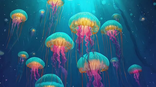 A visually striking depiction of sea creatures, perfect for nature-themed backgrounds or 4K screen savers