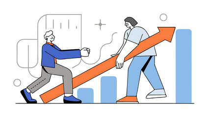 Obraz premium business mentor coaching or consult to help success leadership or support to grow business or career advice and trust to help improve businessman mentor help coworker to climb growth arrow chart