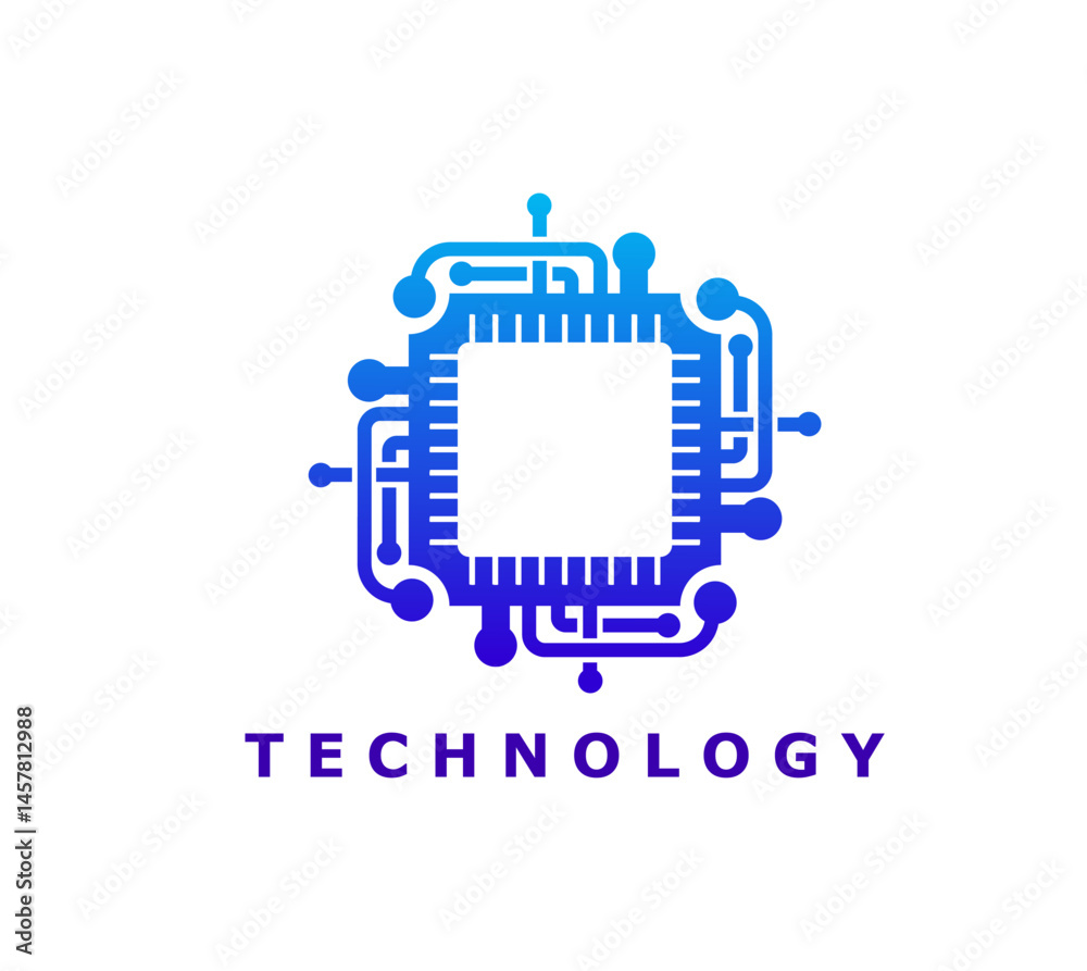 Leinwandbilder computer chip, artificial intelligence science icon or symbol. computer technology chip vector sign,