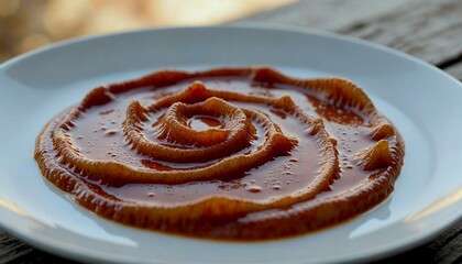 Fototapeta premium Earthy Sauce Swirls on White Plate