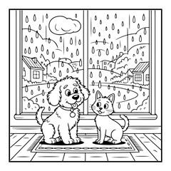 Rainy Day With Animal Coloring Pages For Kids